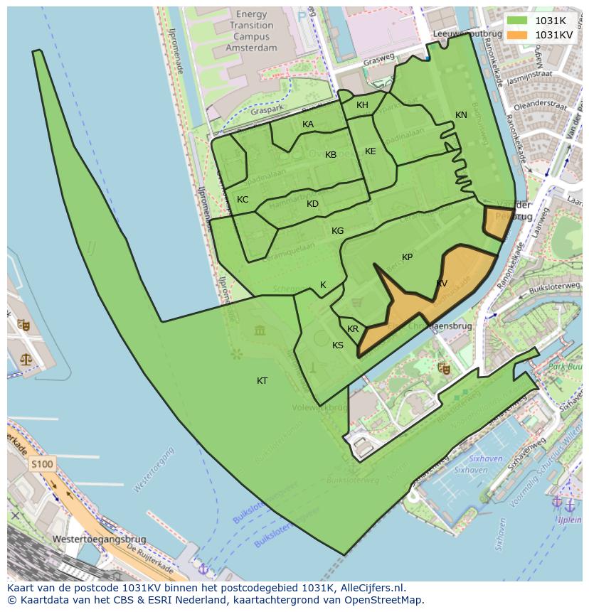 Afbeelding van het postcodegebied 1031 KV op de kaart.