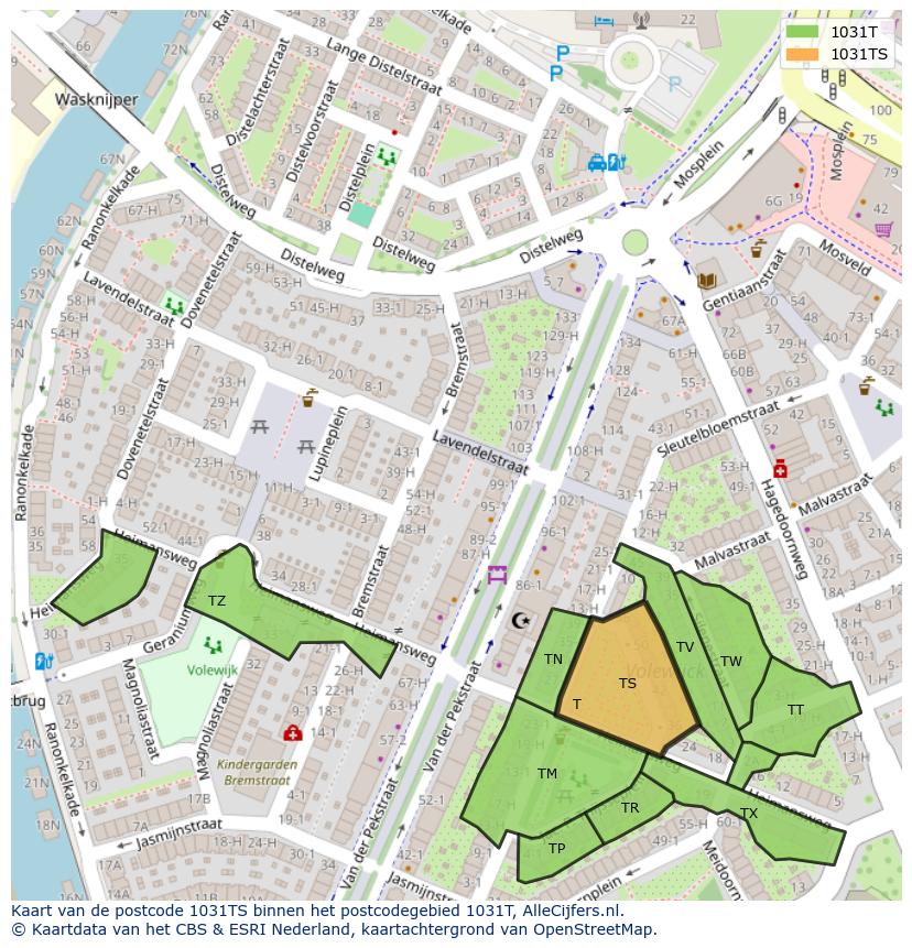 Afbeelding van het postcodegebied 1031 TS op de kaart.