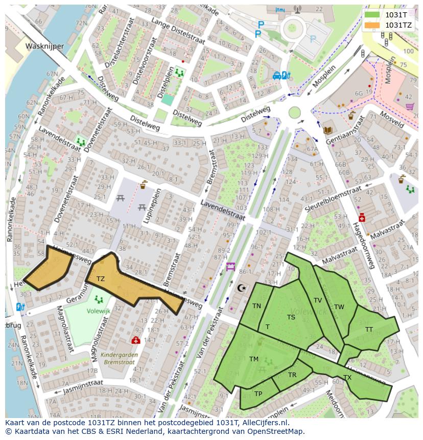Afbeelding van het postcodegebied 1031 TZ op de kaart.