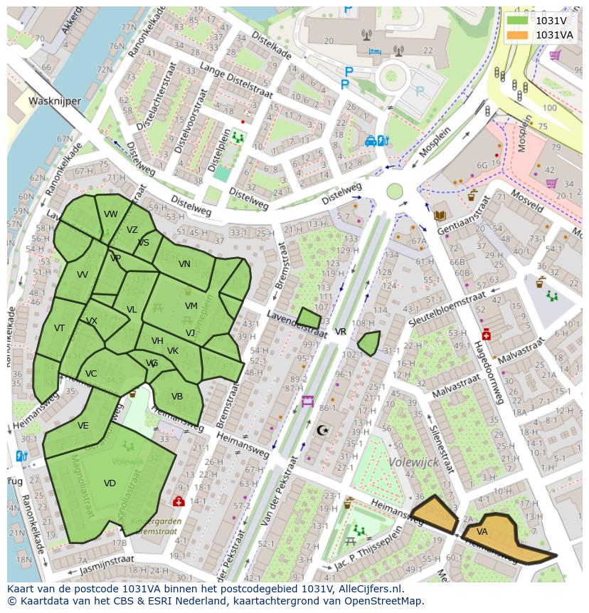 Afbeelding van het postcodegebied 1031 VA op de kaart.