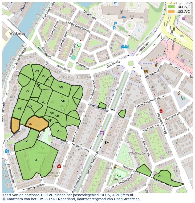Afbeelding van het postcodegebied 1031 VC op de kaart.