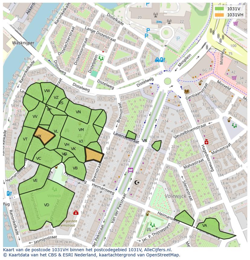 Afbeelding van het postcodegebied 1031 VH op de kaart.