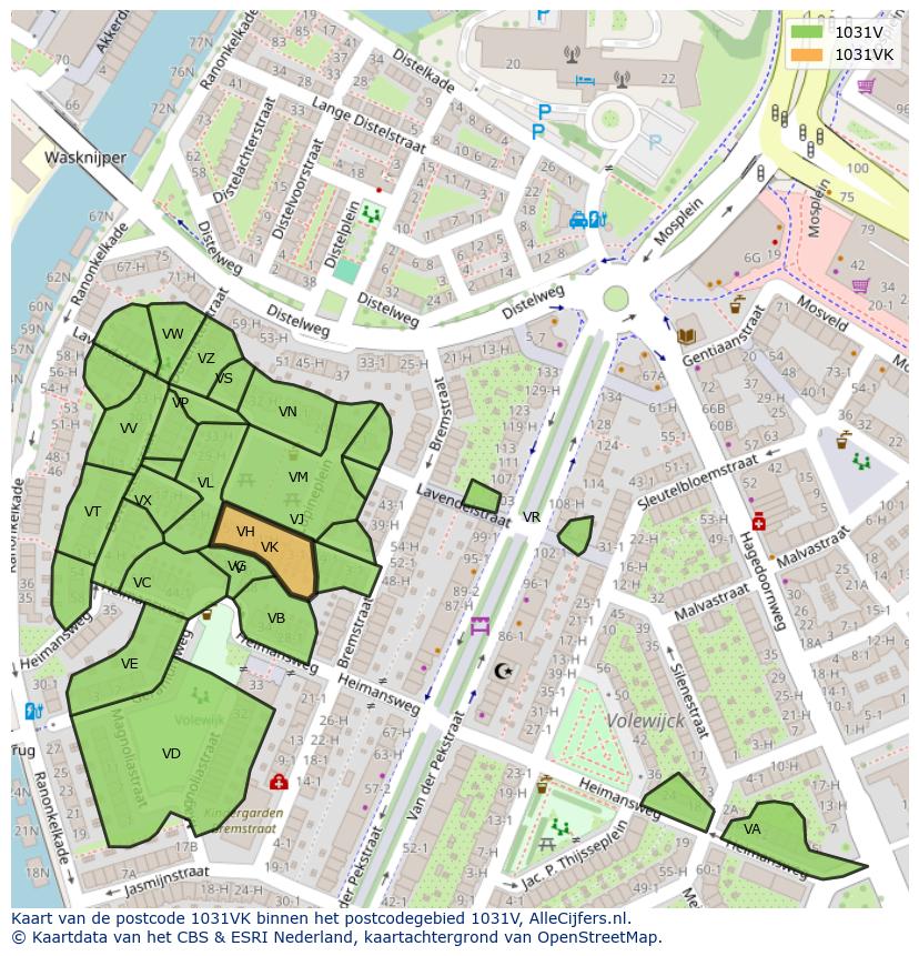 Afbeelding van het postcodegebied 1031 VK op de kaart.