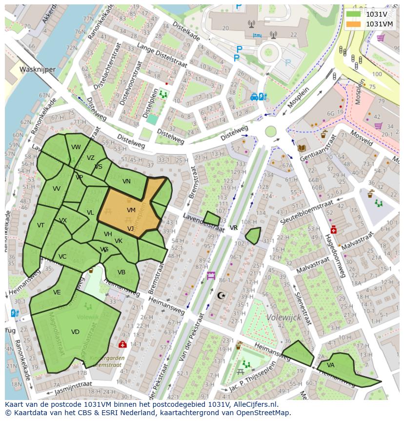 Afbeelding van het postcodegebied 1031 VM op de kaart.