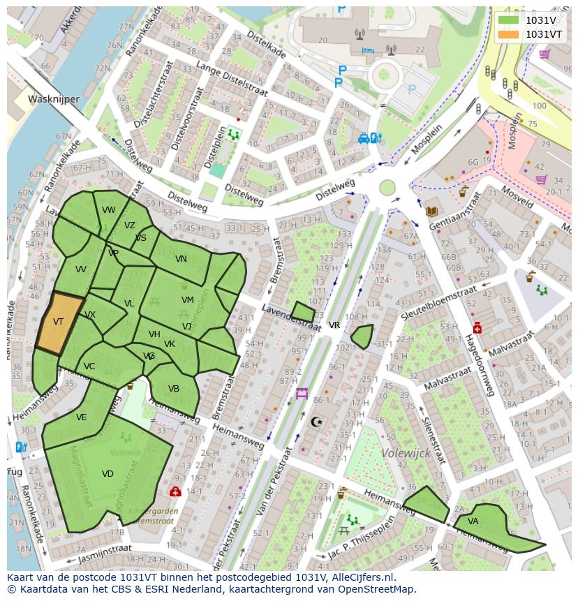 Afbeelding van het postcodegebied 1031 VT op de kaart.