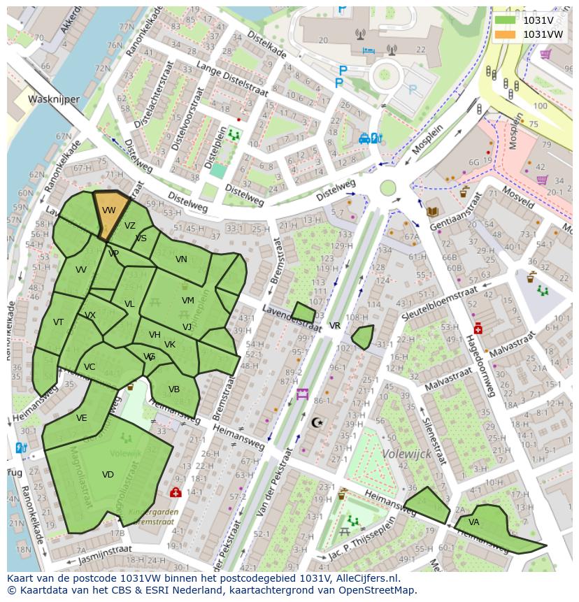 Afbeelding van het postcodegebied 1031 VW op de kaart.