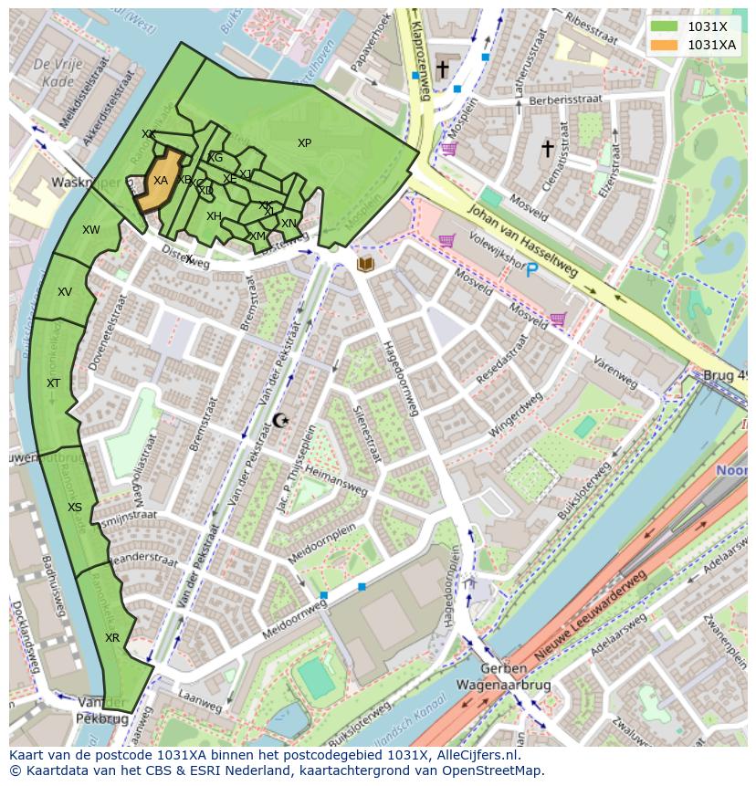 Afbeelding van het postcodegebied 1031 XA op de kaart.