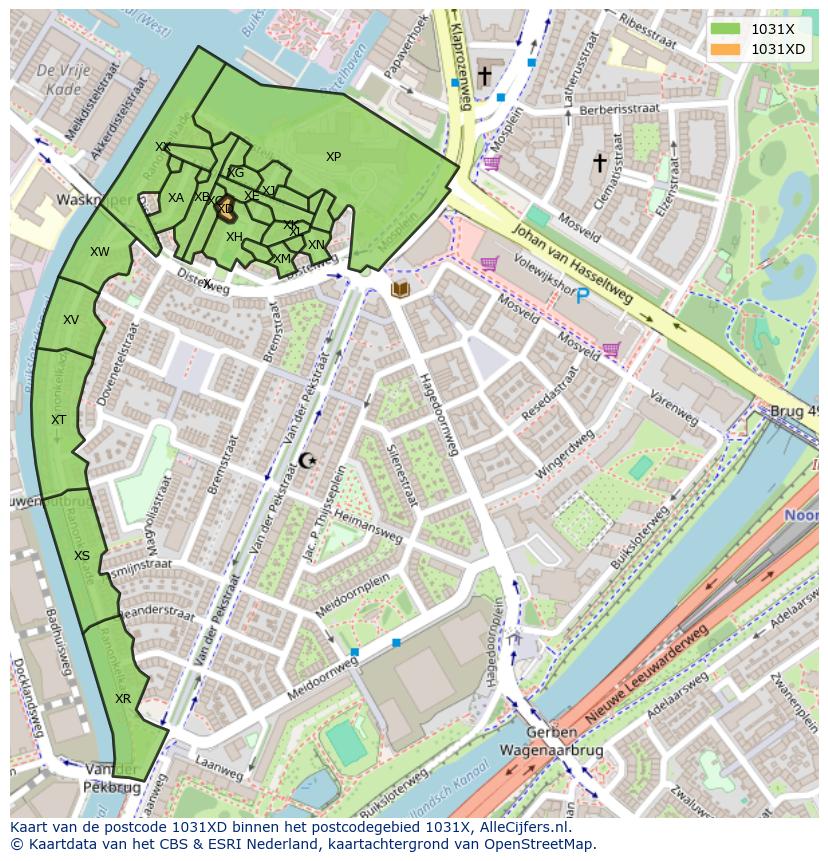Afbeelding van het postcodegebied 1031 XD op de kaart.