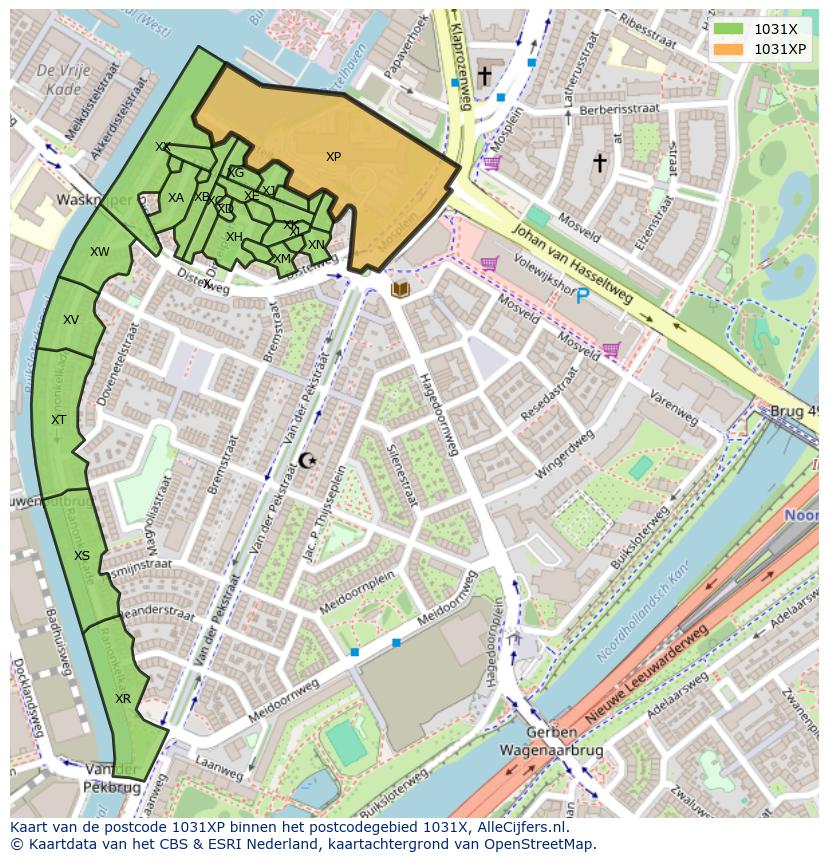 Afbeelding van het postcodegebied 1031 XP op de kaart.