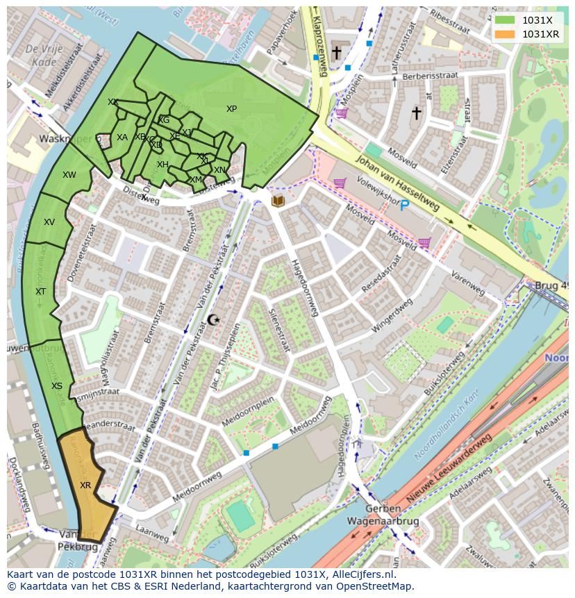 Afbeelding van het postcodegebied 1031 XR op de kaart.