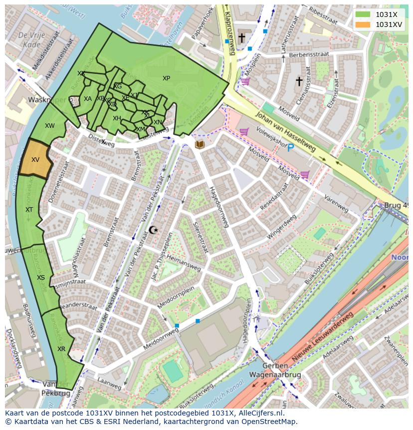 Afbeelding van het postcodegebied 1031 XV op de kaart.