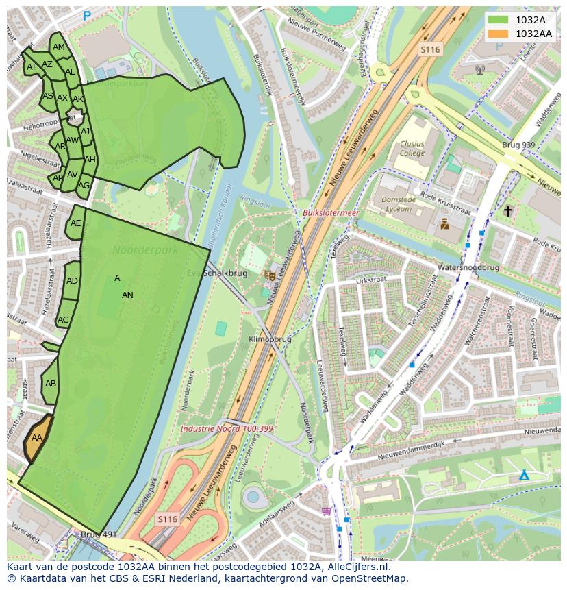 Afbeelding van het postcodegebied 1032 AA op de kaart.
