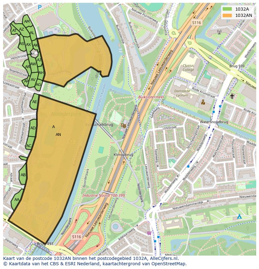 Afbeelding van het postcodegebied 1032 AN op de kaart.