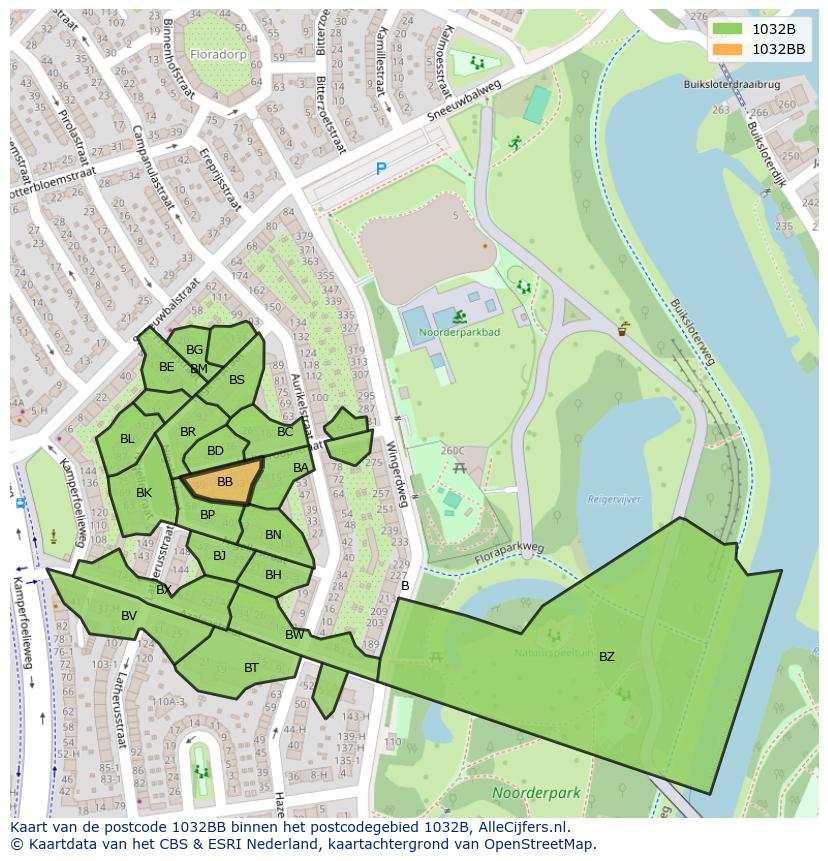 Afbeelding van het postcodegebied 1032 BB op de kaart.