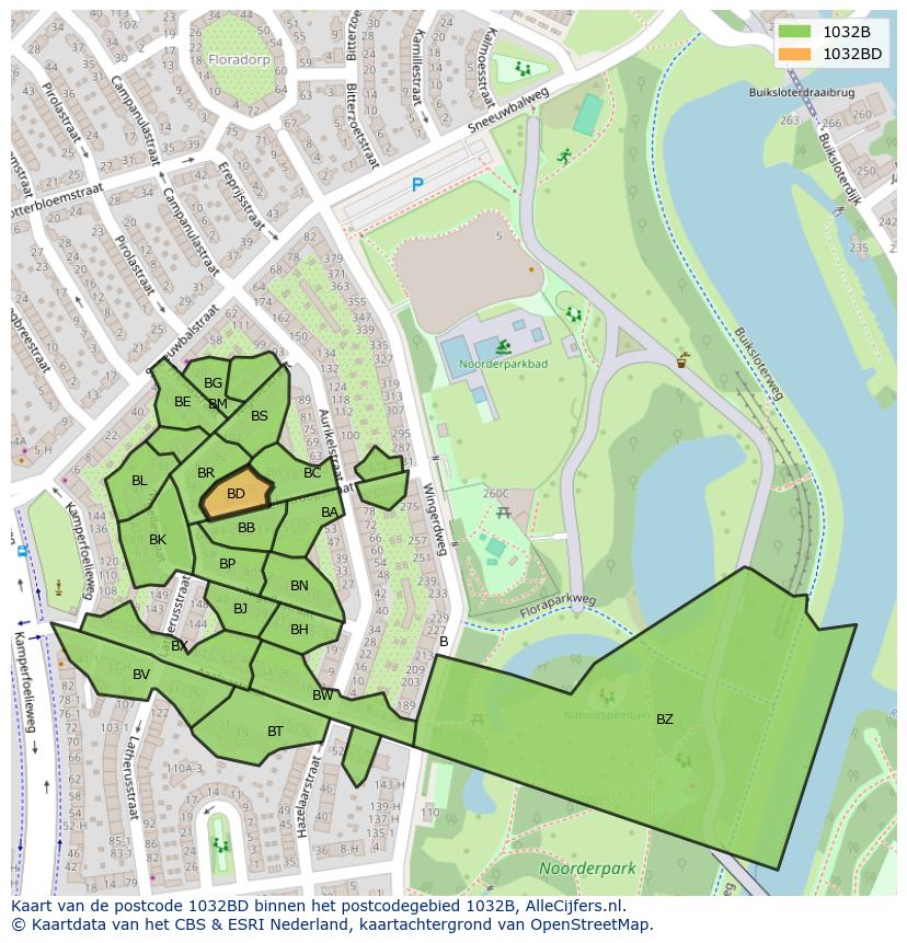 Afbeelding van het postcodegebied 1032 BD op de kaart.