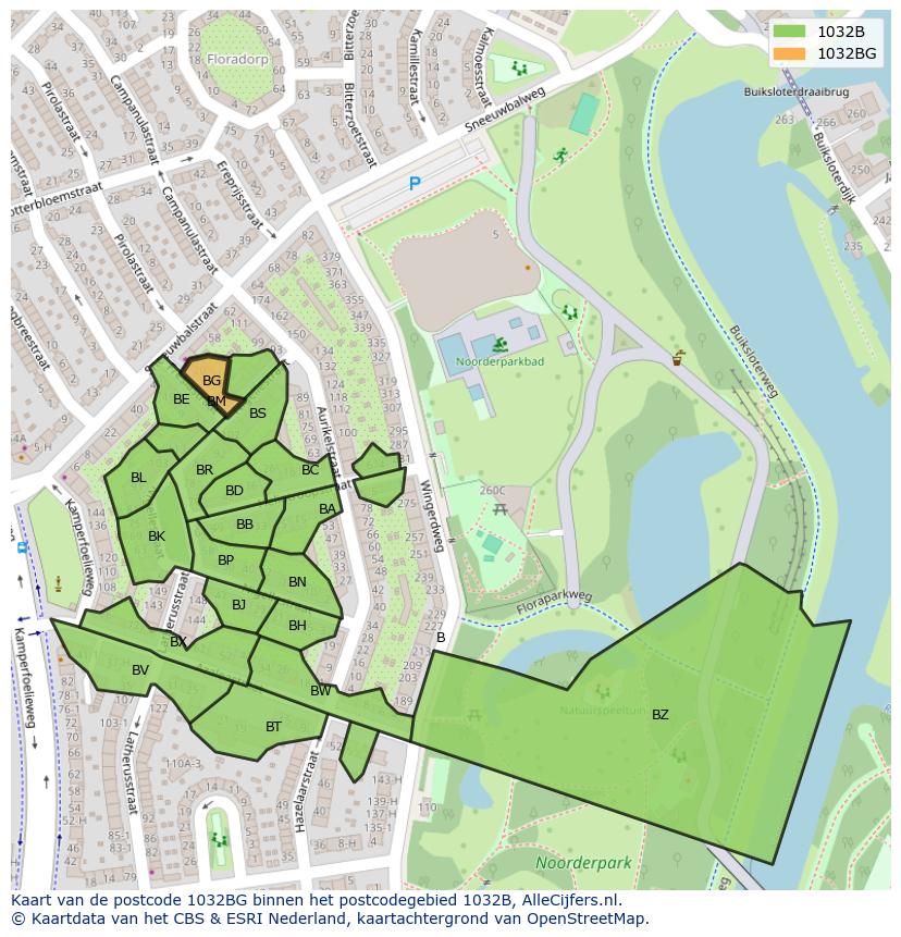 Afbeelding van het postcodegebied 1032 BG op de kaart.