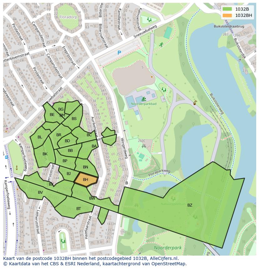 Afbeelding van het postcodegebied 1032 BH op de kaart.