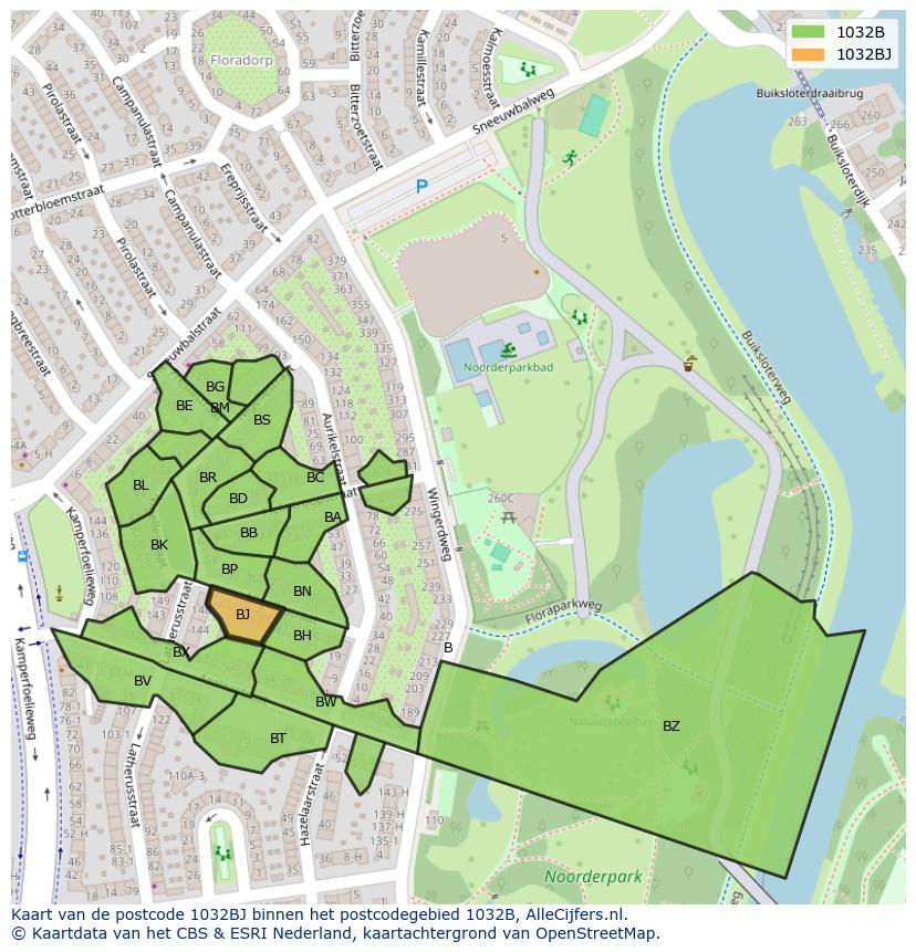 Afbeelding van het postcodegebied 1032 BJ op de kaart.