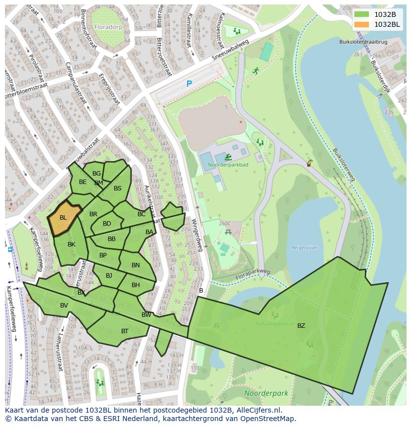 Afbeelding van het postcodegebied 1032 BL op de kaart.
