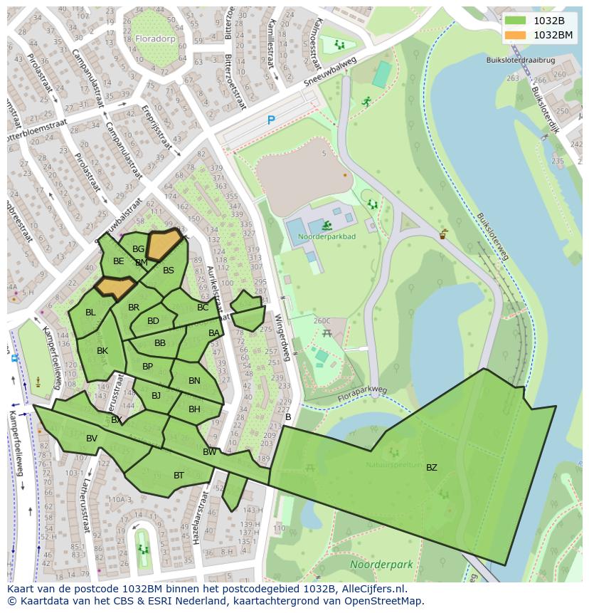 Afbeelding van het postcodegebied 1032 BM op de kaart.