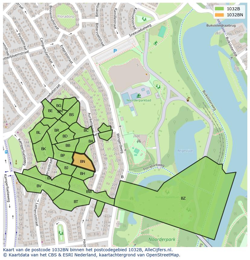 Afbeelding van het postcodegebied 1032 BN op de kaart.