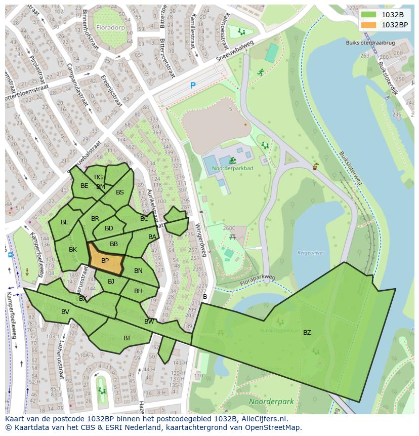 Afbeelding van het postcodegebied 1032 BP op de kaart.