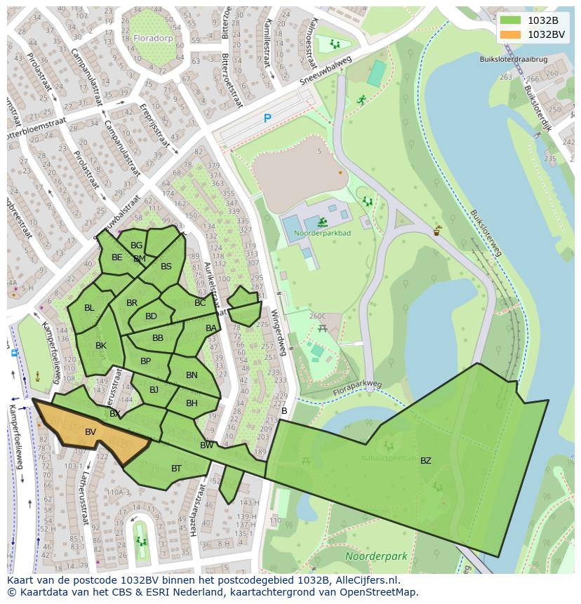 Afbeelding van het postcodegebied 1032 BV op de kaart.