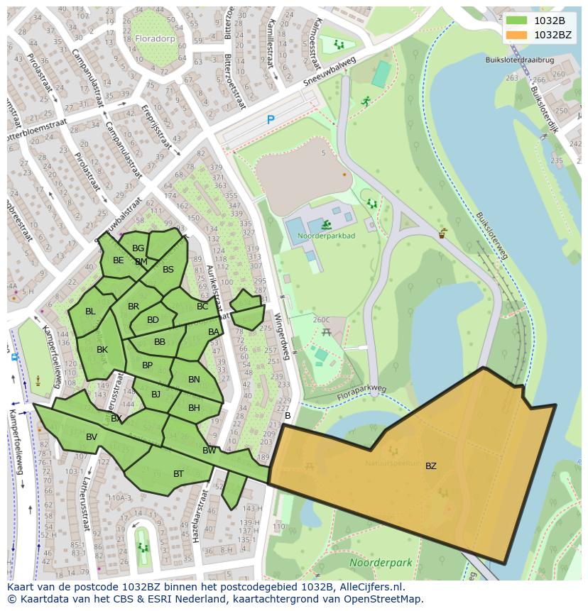 Afbeelding van het postcodegebied 1032 BZ op de kaart.