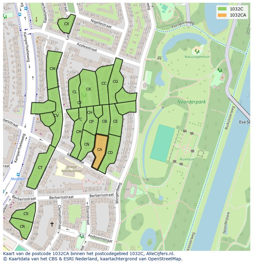 Afbeelding van het postcodegebied 1032 CA op de kaart.
