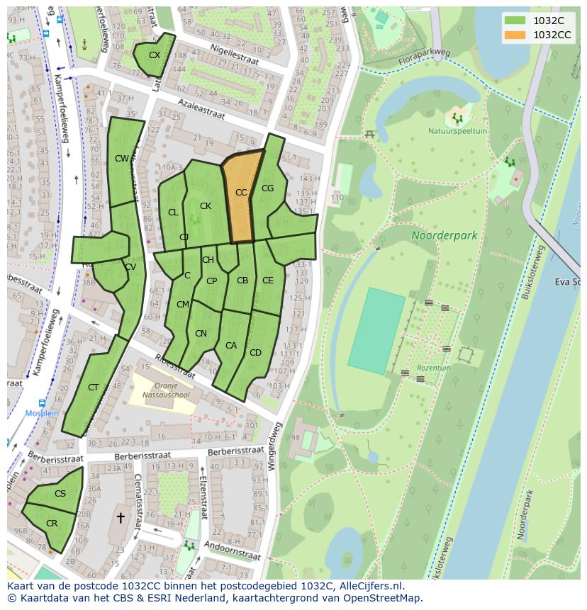 Afbeelding van het postcodegebied 1032 CC op de kaart.
