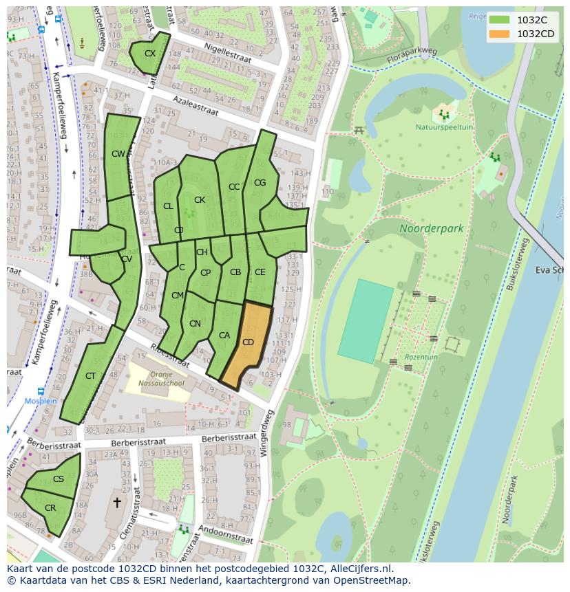 Afbeelding van het postcodegebied 1032 CD op de kaart.