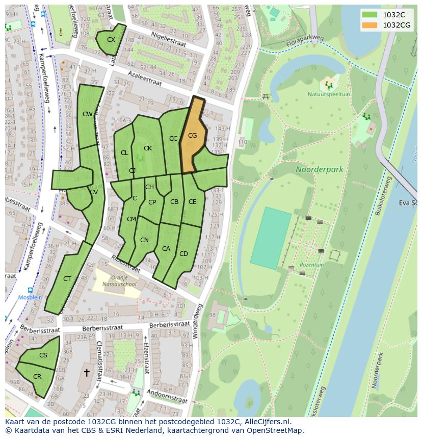 Afbeelding van het postcodegebied 1032 CG op de kaart.