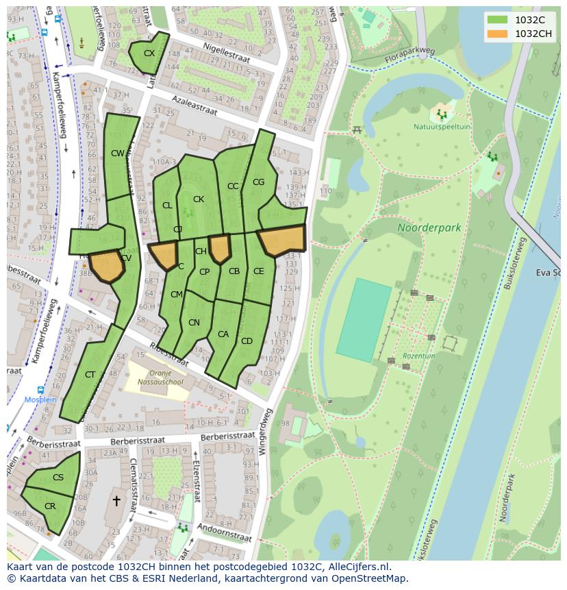 Afbeelding van het postcodegebied 1032 CH op de kaart.
