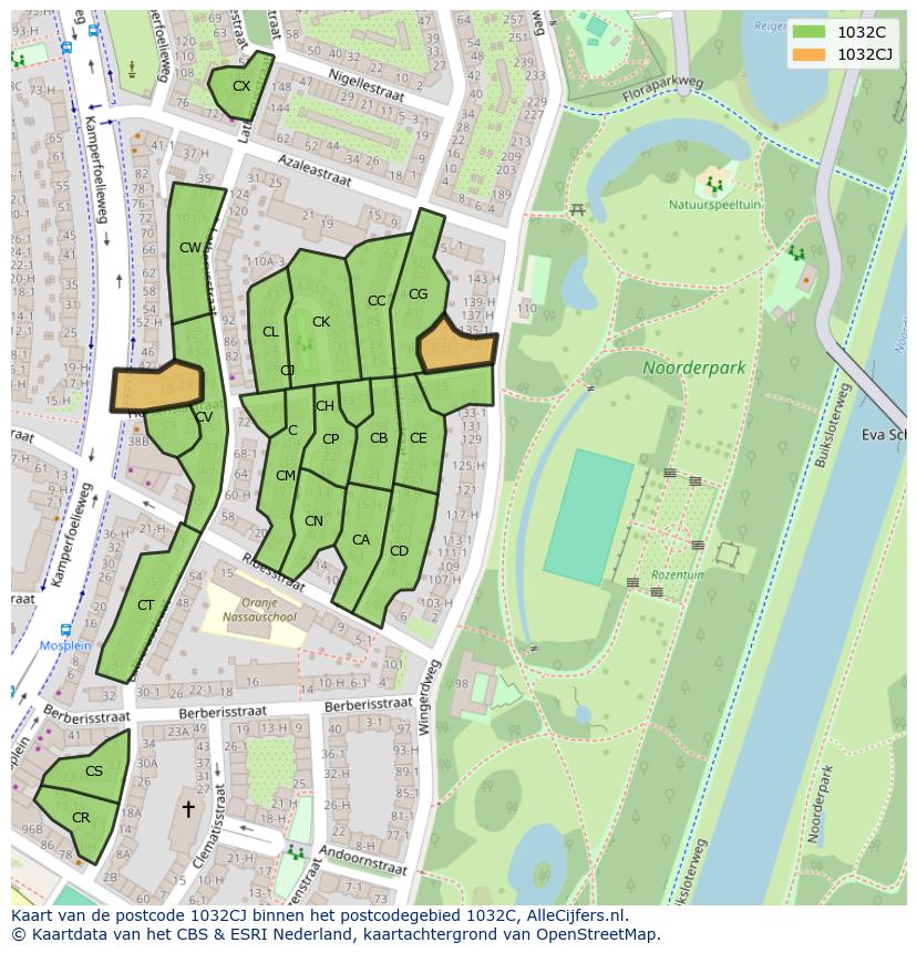 Afbeelding van het postcodegebied 1032 CJ op de kaart.