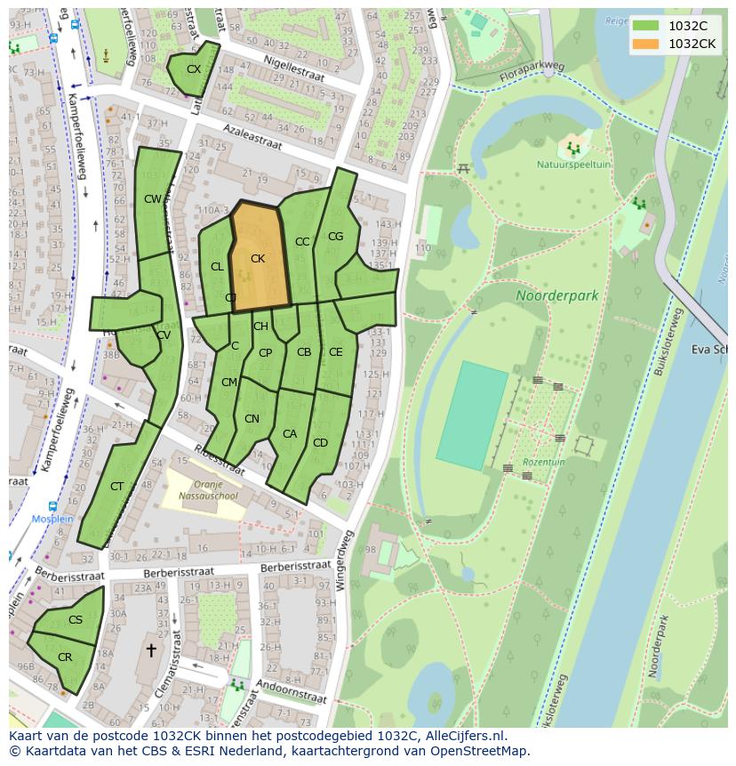 Afbeelding van het postcodegebied 1032 CK op de kaart.