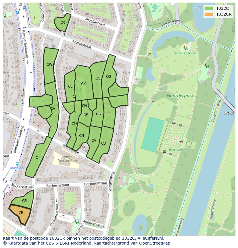 Afbeelding van het postcodegebied 1032 CR op de kaart.