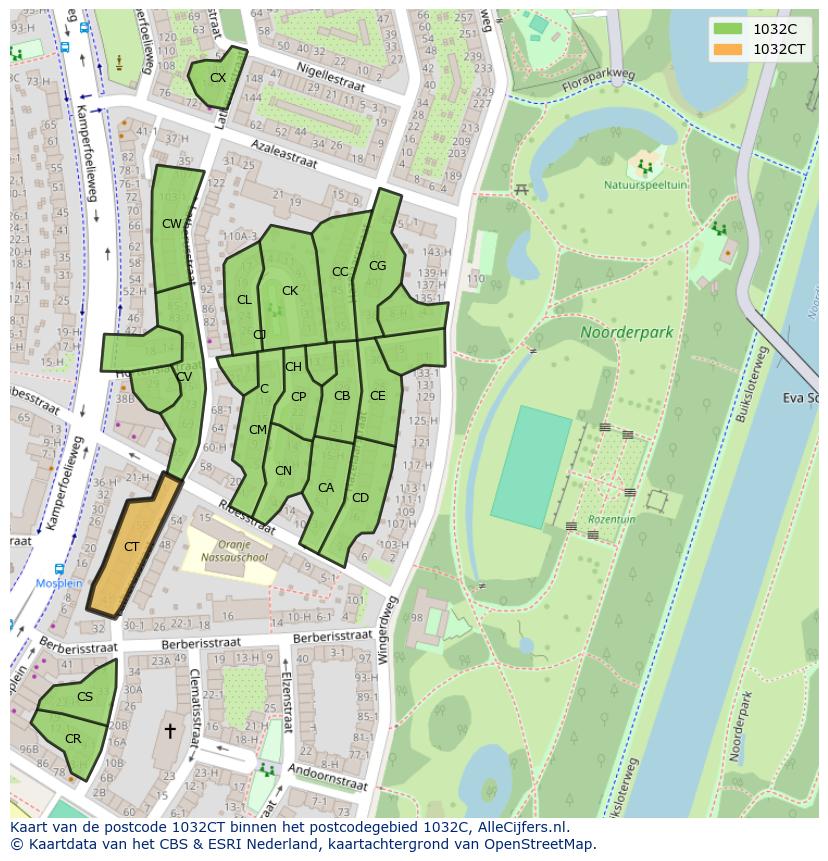 Afbeelding van het postcodegebied 1032 CT op de kaart.