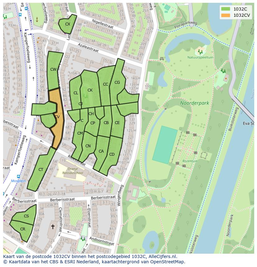 Afbeelding van het postcodegebied 1032 CV op de kaart.