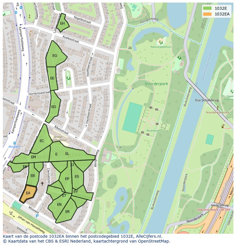 Afbeelding van het postcodegebied 1032 EA op de kaart.