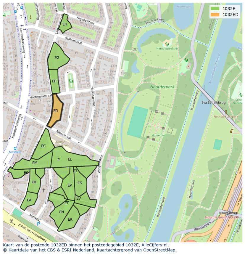 Afbeelding van het postcodegebied 1032 ED op de kaart.
