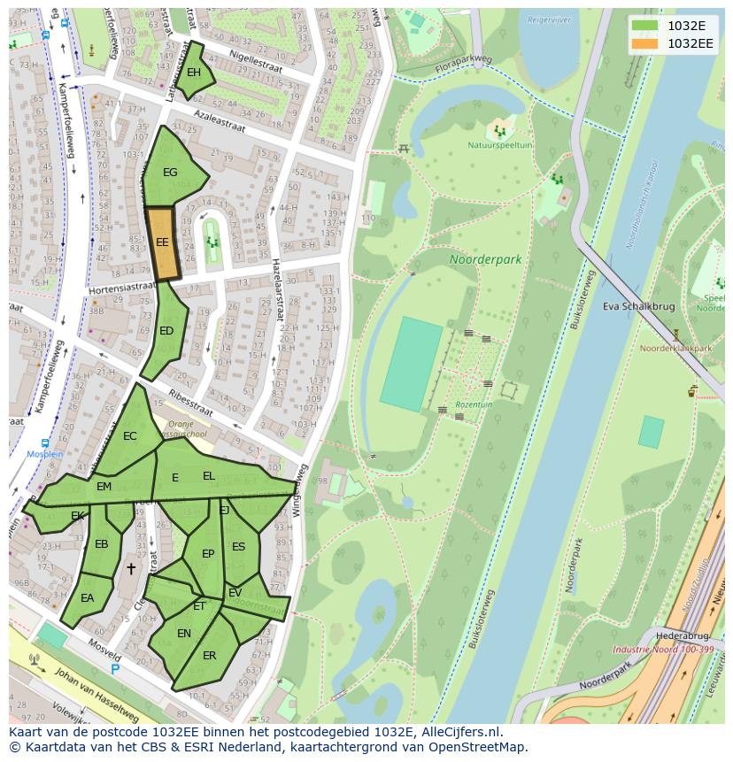 Afbeelding van het postcodegebied 1032 EE op de kaart.