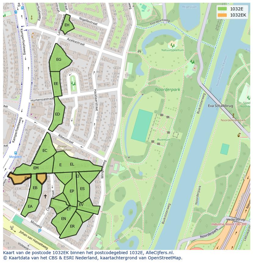 Afbeelding van het postcodegebied 1032 EK op de kaart.