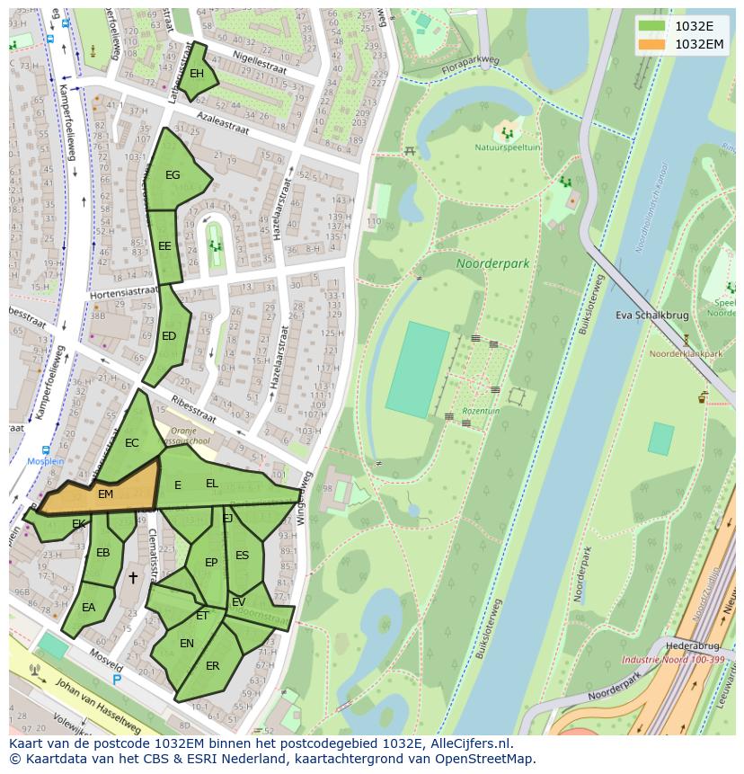 Afbeelding van het postcodegebied 1032 EM op de kaart.