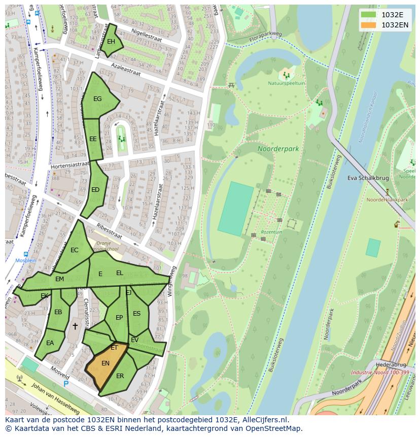 Afbeelding van het postcodegebied 1032 EN op de kaart.