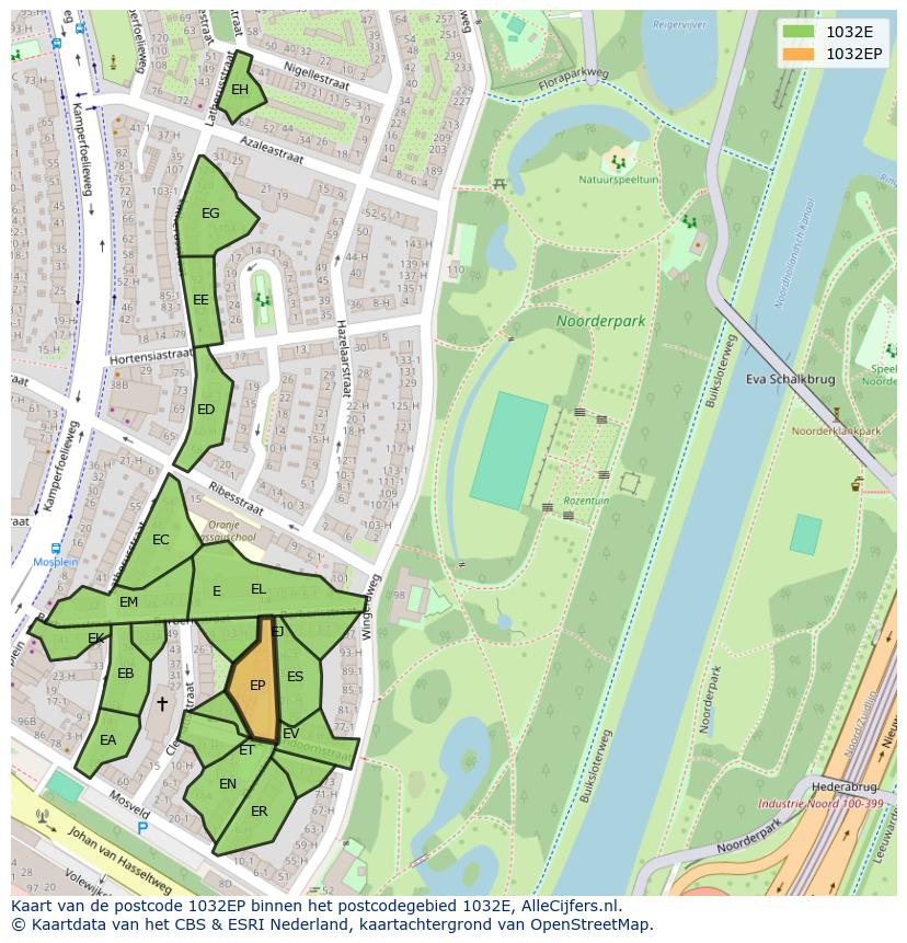 Afbeelding van het postcodegebied 1032 EP op de kaart.