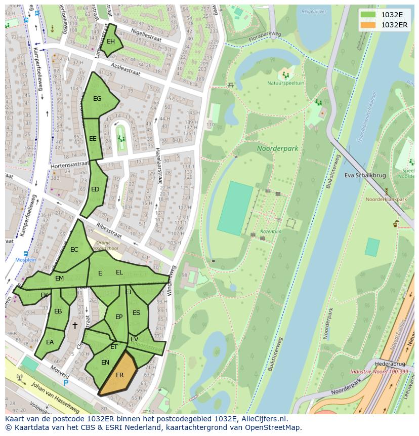 Afbeelding van het postcodegebied 1032 ER op de kaart.