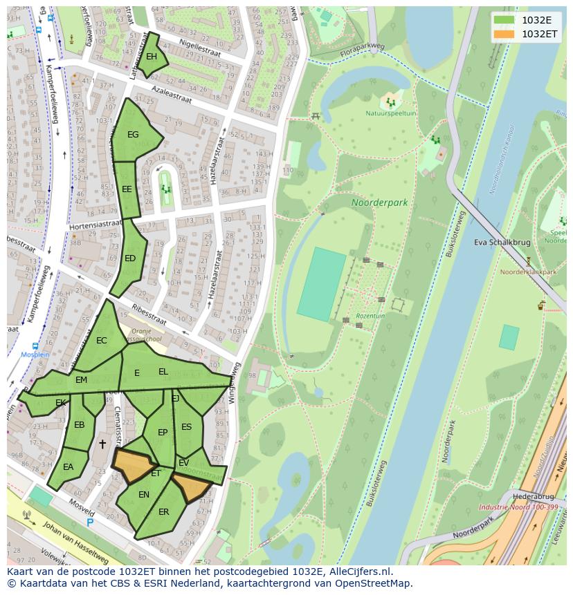 Afbeelding van het postcodegebied 1032 ET op de kaart.
