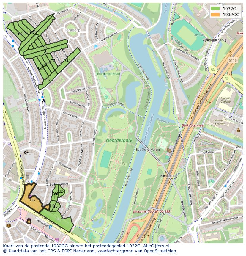 Afbeelding van het postcodegebied 1032 GG op de kaart.