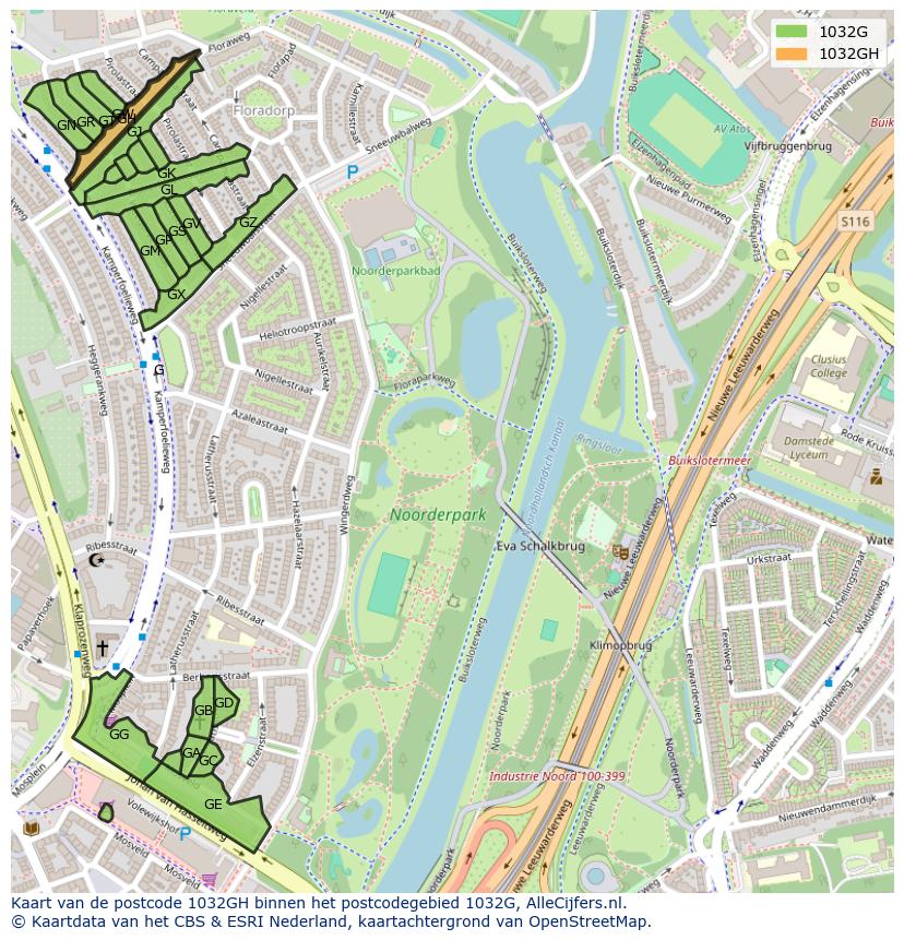 Afbeelding van het postcodegebied 1032 GH op de kaart.