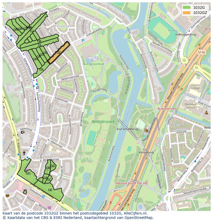 Afbeelding van het postcodegebied 1032 GZ op de kaart.